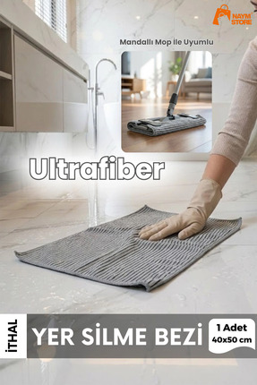 Naym Store İthal Ultrafiber Yer Silme Bezi ve Yüzey Temizlik Bezi Gri Renk Be...