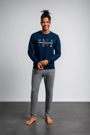 U.S. Polo Assn. Erkek %100 Pamuk 2 İplik Dokuma Ev Giyim Pijama Takım 18822