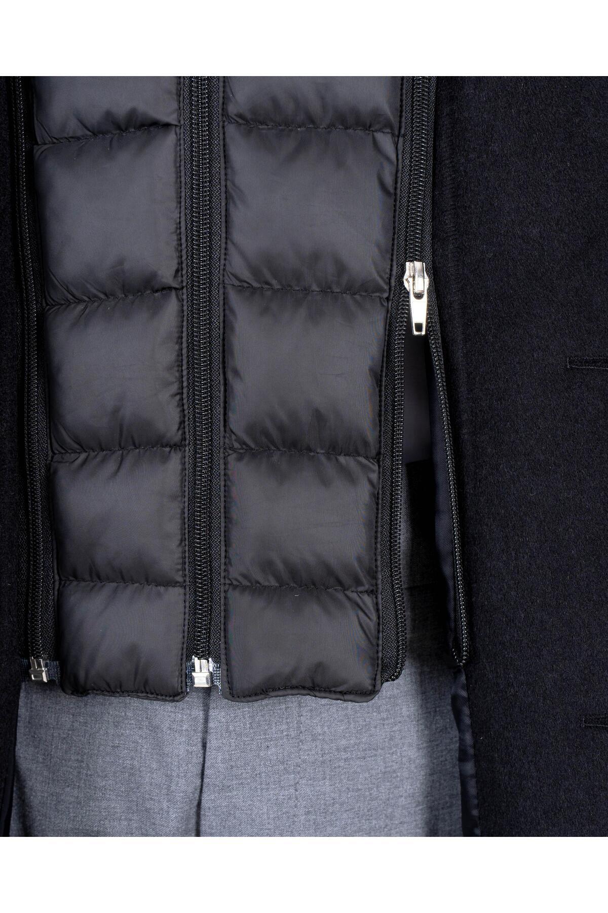 TerziAdemAltun İtalyan stil slim fit mono yaka yün karışımlı kaşe erkek kaban siyah T14689 görsel 6