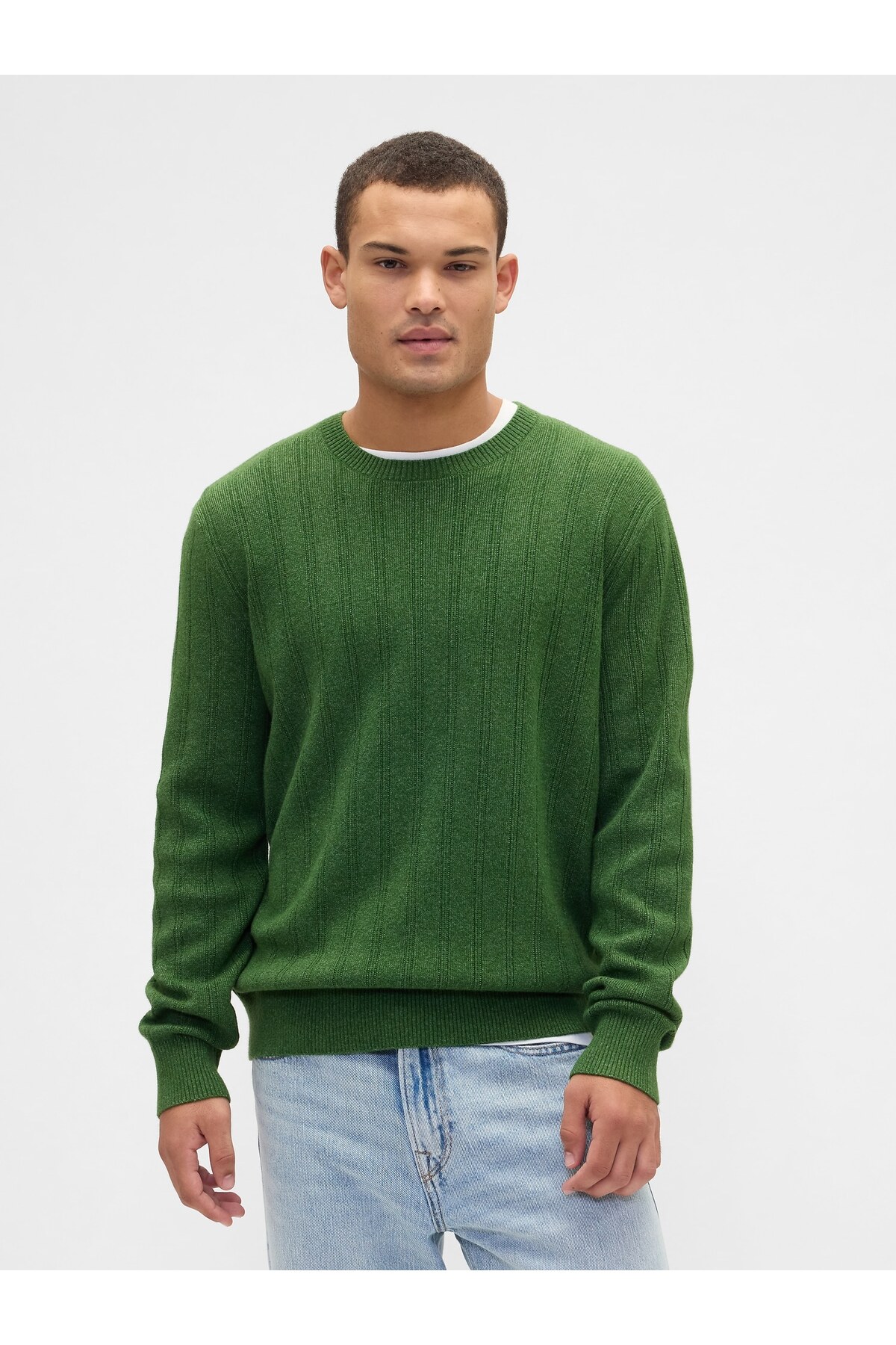 GAP Erkek Yeşil CashSoft Ribbed Bisiklet Yaka Kazak — سبز 789793