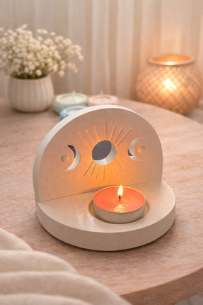 Lorim Handmade Güneş & Ay Desenli Dekoratif Tealight Mumluk – Ortam Aydınlatm...