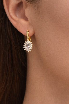 liore dünyası 925 Ayar Gümüş Altın Kaplama Zirkon Taşlı Kadın Küpe