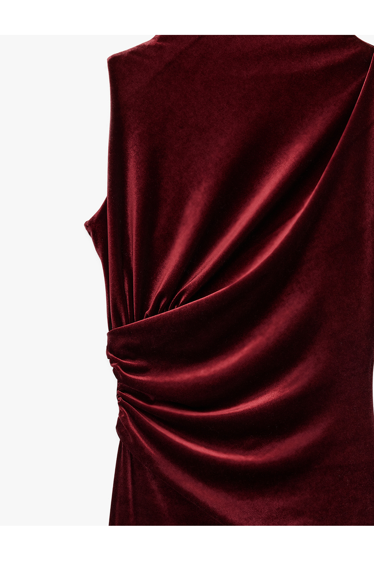 Koton Dik Yaka Slim Fit Kolsuz Drapeli Yırtmaç Detaylı Uzun Bodycon Kadife Elbise görsel 5