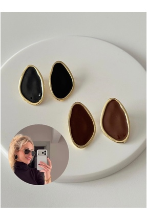 Finery by Nerrs Asimetri Model Brown Küpe (Kahverengi )