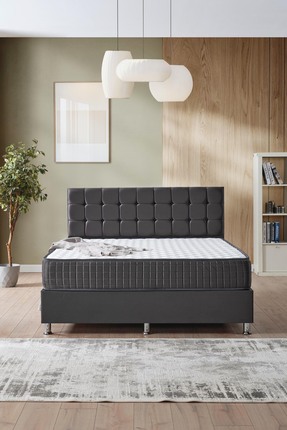 DAKRON Çift Kişilik Yatak Baza Başlık Vienza 3'lü Set 160x200 Antrasit