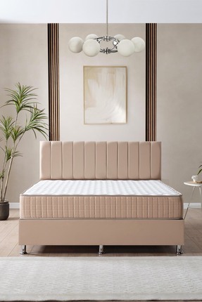 DAKRON Çift Kişilik Yatak Baza Başlık İmpera 3'lü Set 160x200 Bej