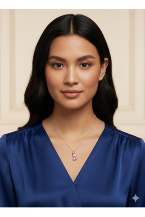 Argento Jewelry 925 Ayar Gümüş Kedi Desenli Pembe Taşlı Kolye