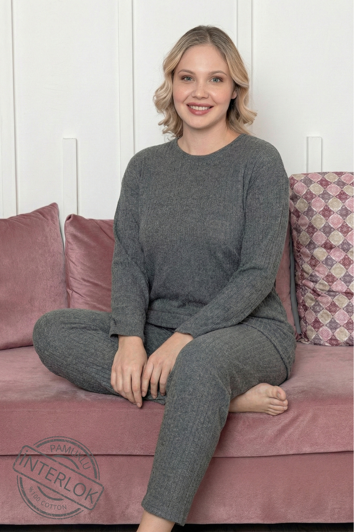 Farya Home Σετ πιτζάμες χειμωνιάτικο βαμβακερό χοντρό ύφασμα με ρίγες, μακρυμ...