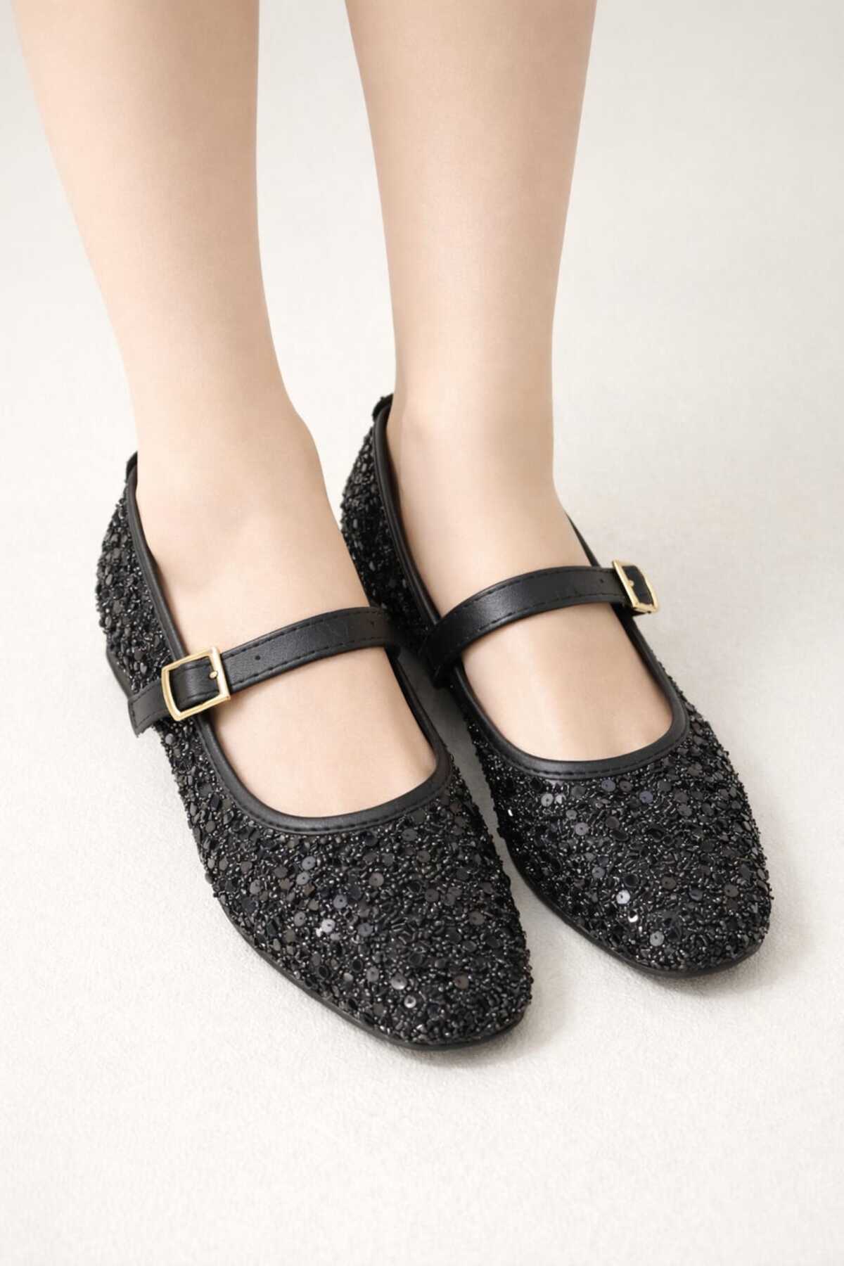 Slipcat  Pullu Simli Payetli Toka Detaylı Kadın Şık Günlük Babet - Görsel 4