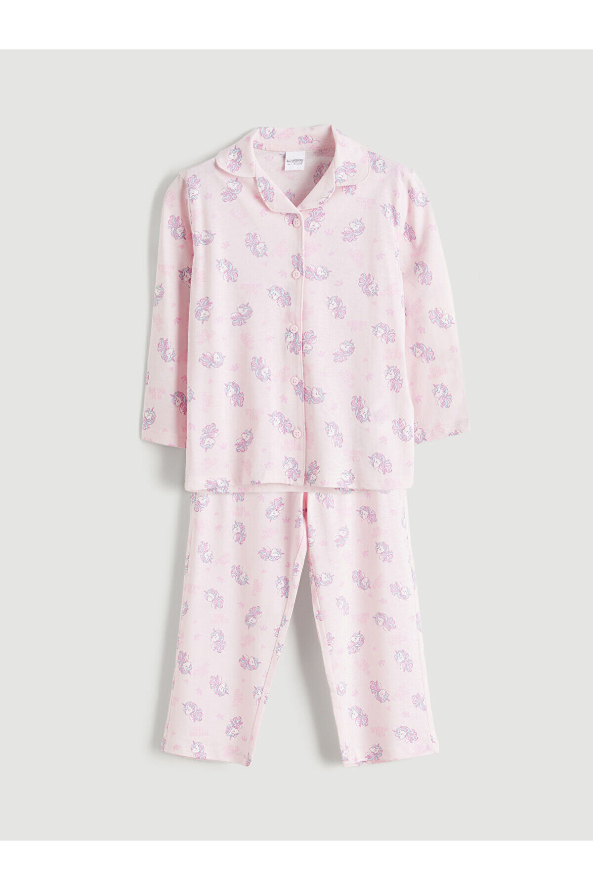 LC Waikiki Nevaa Collection Pembe Gömlek Yaka Desenli Kız Çocuk Pijama Takım fotoğrafı 2 (önizleme)
