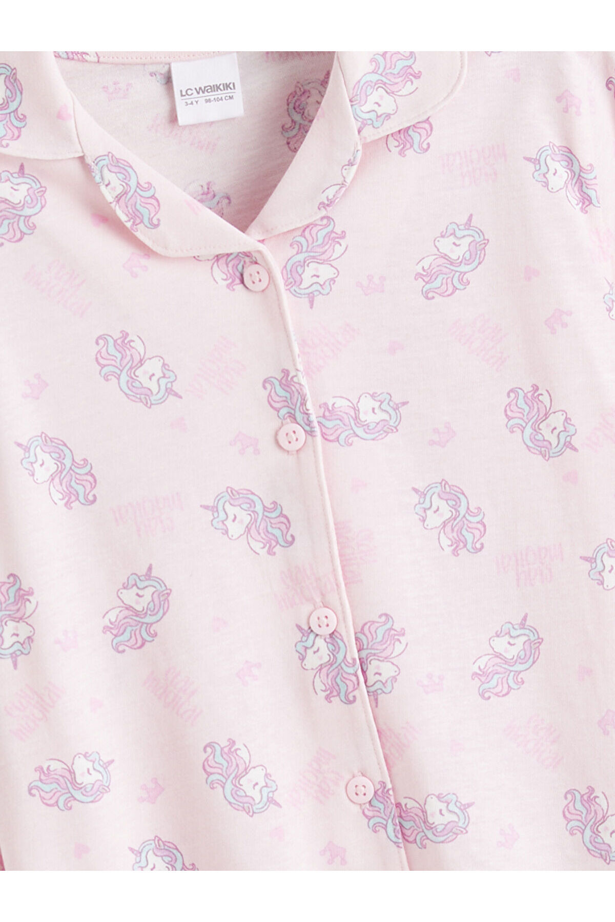 LC Waikiki Nevaa Collection Pembe Gömlek Yaka Desenli Kız Çocuk Pijama Takım fotoğrafı 4 (önizleme)