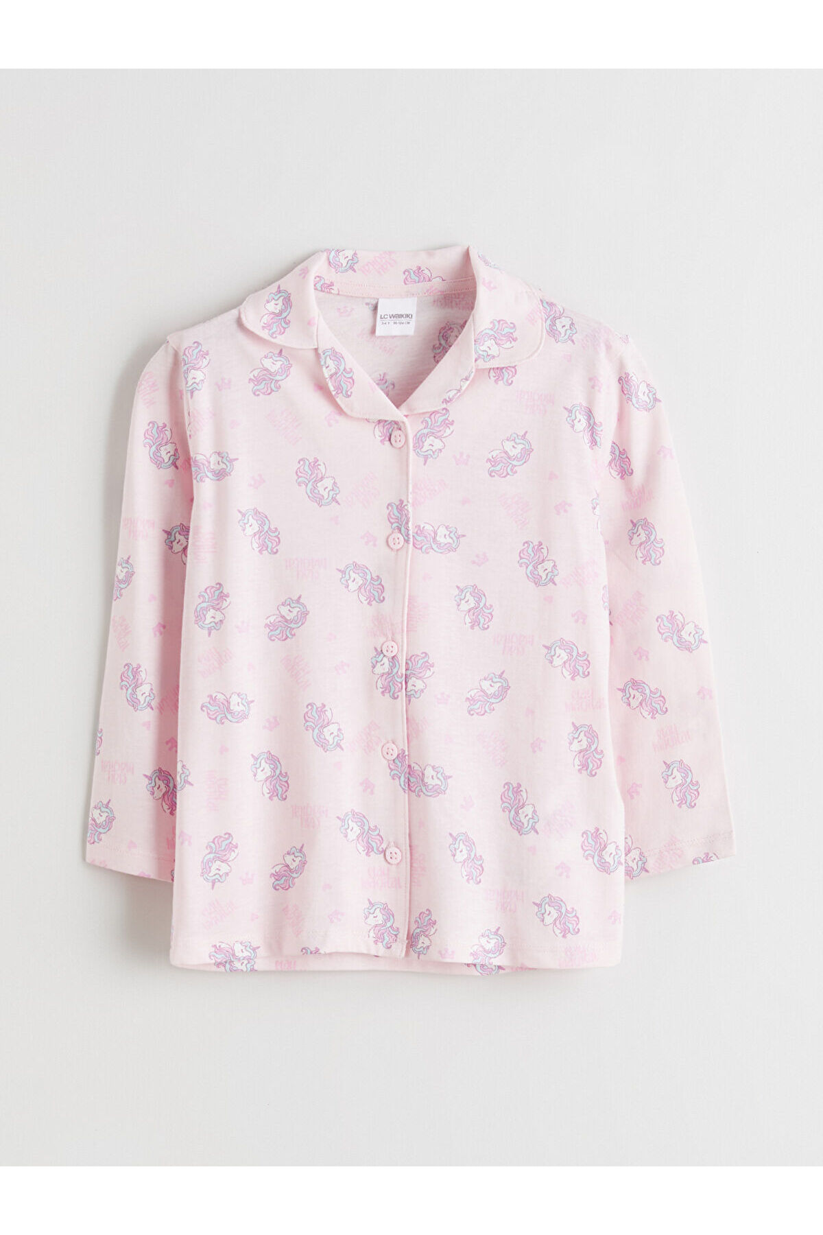 LC Waikiki Nevaa Collection Pembe Gömlek Yaka Desenli Kız Çocuk Pijama Takım fotoğrafı 3 (önizleme)