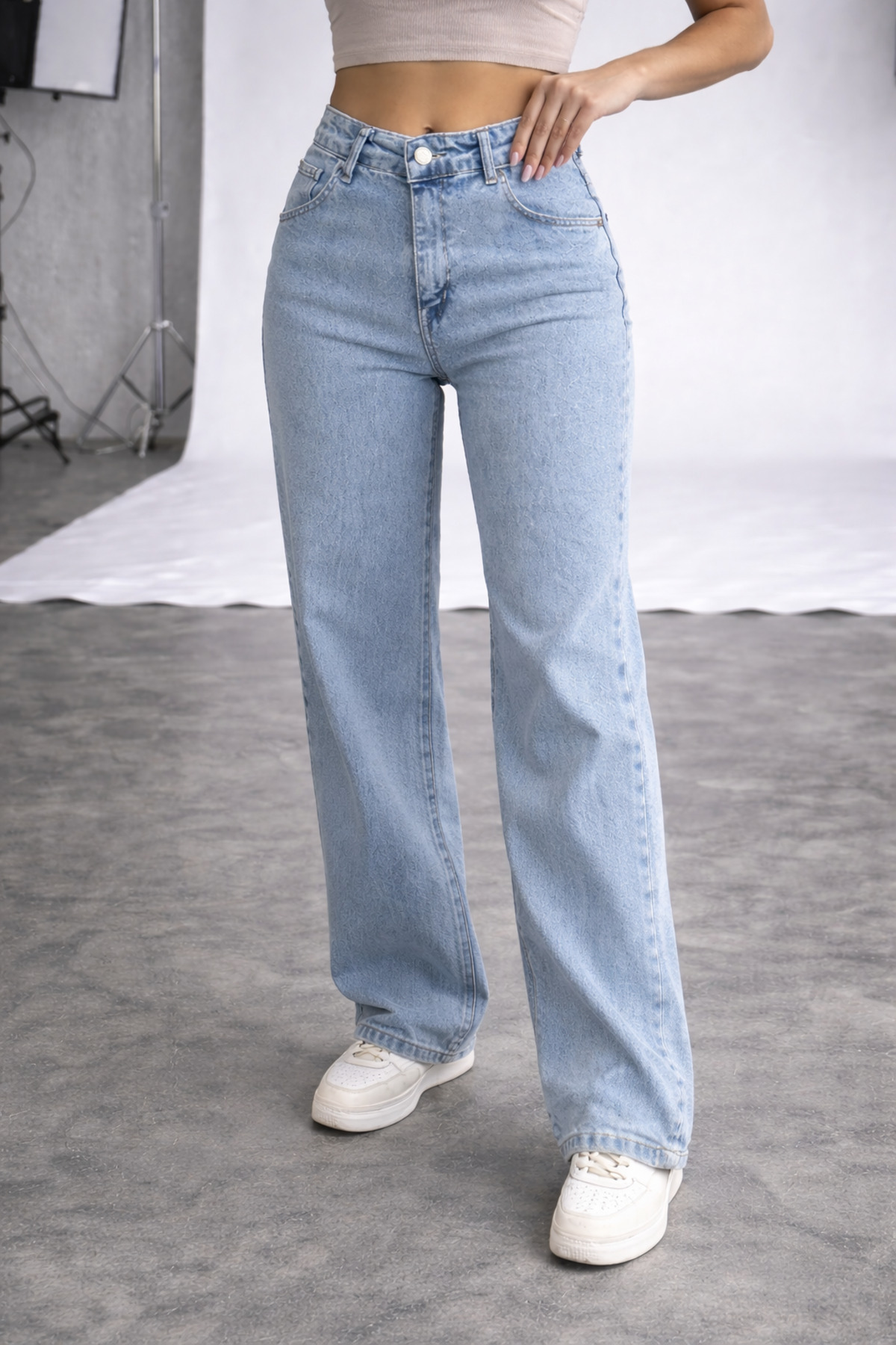 Lighter Jeans  Kadın Kar Mavi Yüksek Bel Likralı Bol Paça Jean Pantolon – Esnek Denim Wide Leg