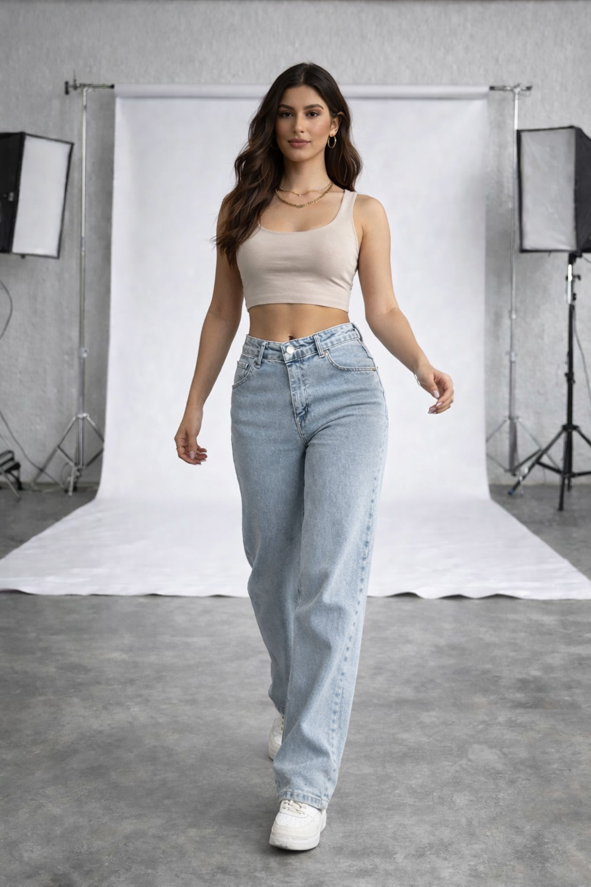 Lighter Jeans  Kadın Kar Mavi Yüksek Bel Likralı Bol Paça Jean Pantolon – Esnek Denim Wide Leg - Görsel 2