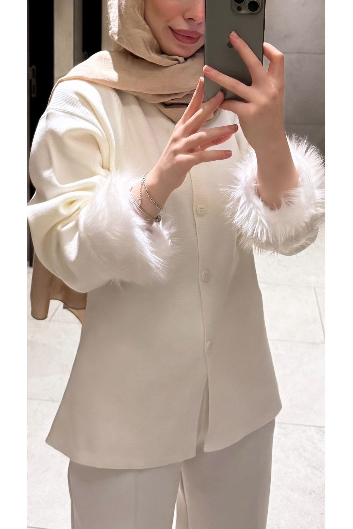 Çınar Couture ORGANİK PAMUK KÜRKLÜ HIRKA görsel 2