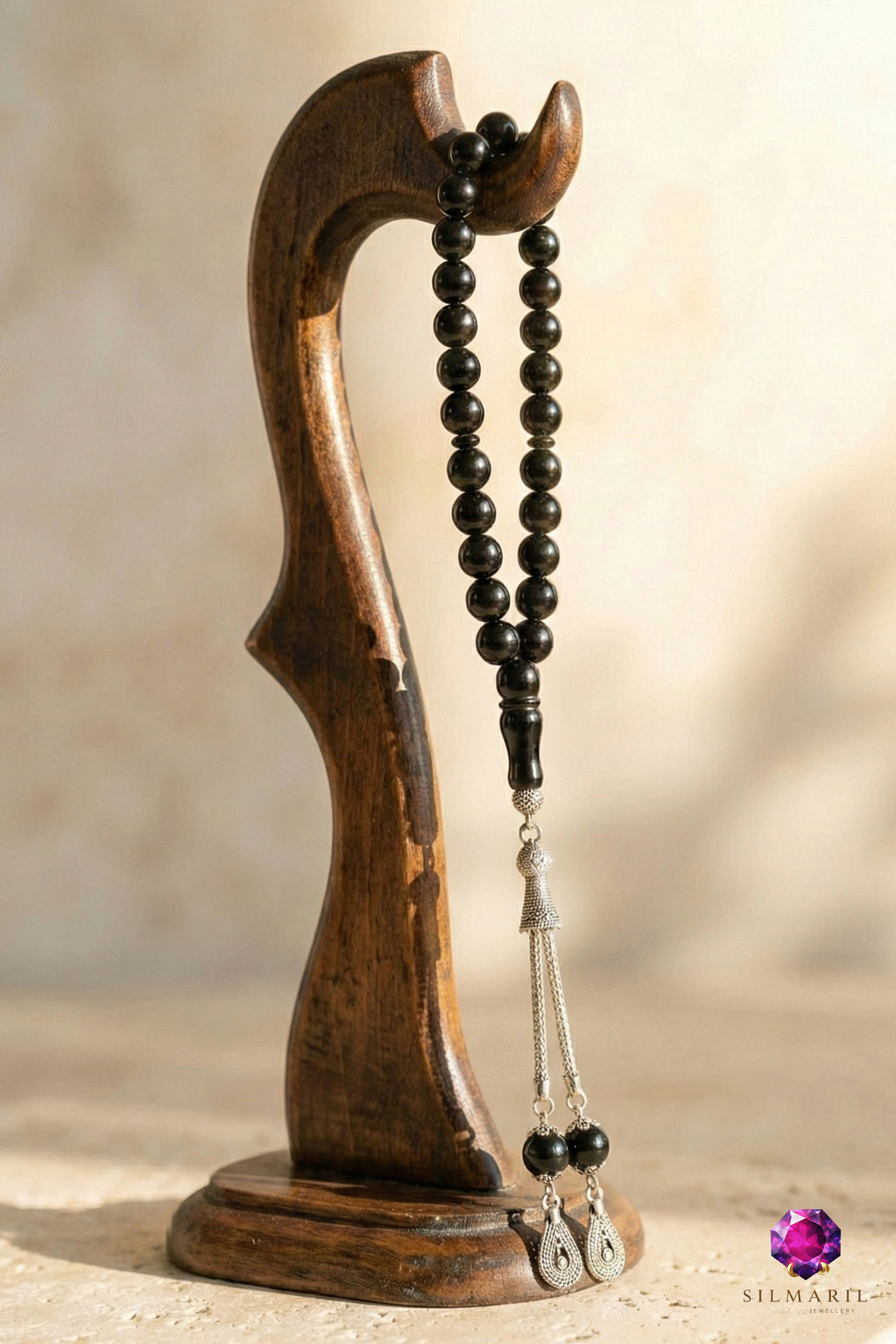 Hakiki Oltu Taşı Tesbih – Parlak Siyah Küre Kesim 33 Habbe– Özel Püsküllü – Erkek Hediyelik