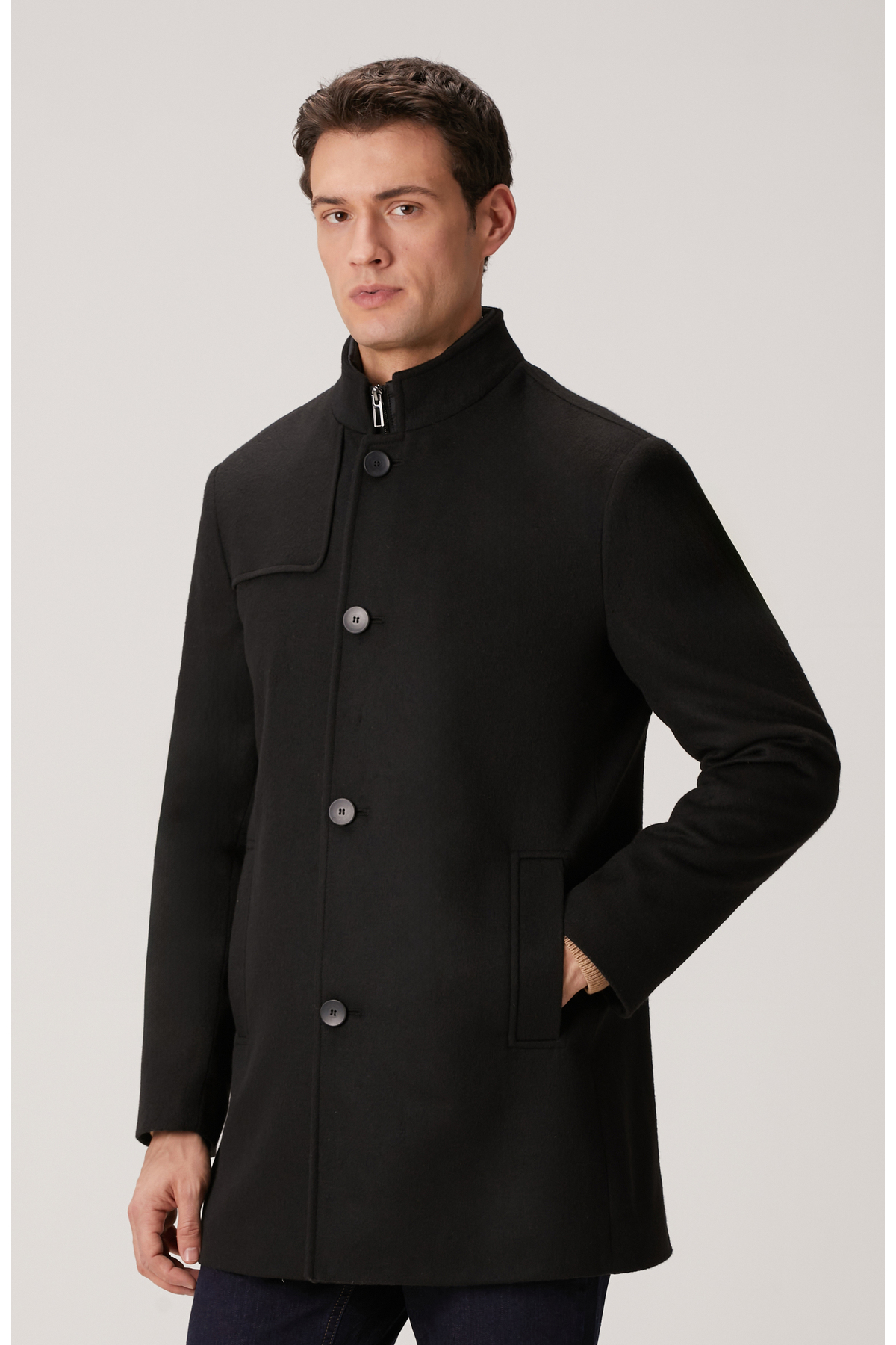 Network  Siyah Dik Yaka Mostralı Palto - Görsel 4