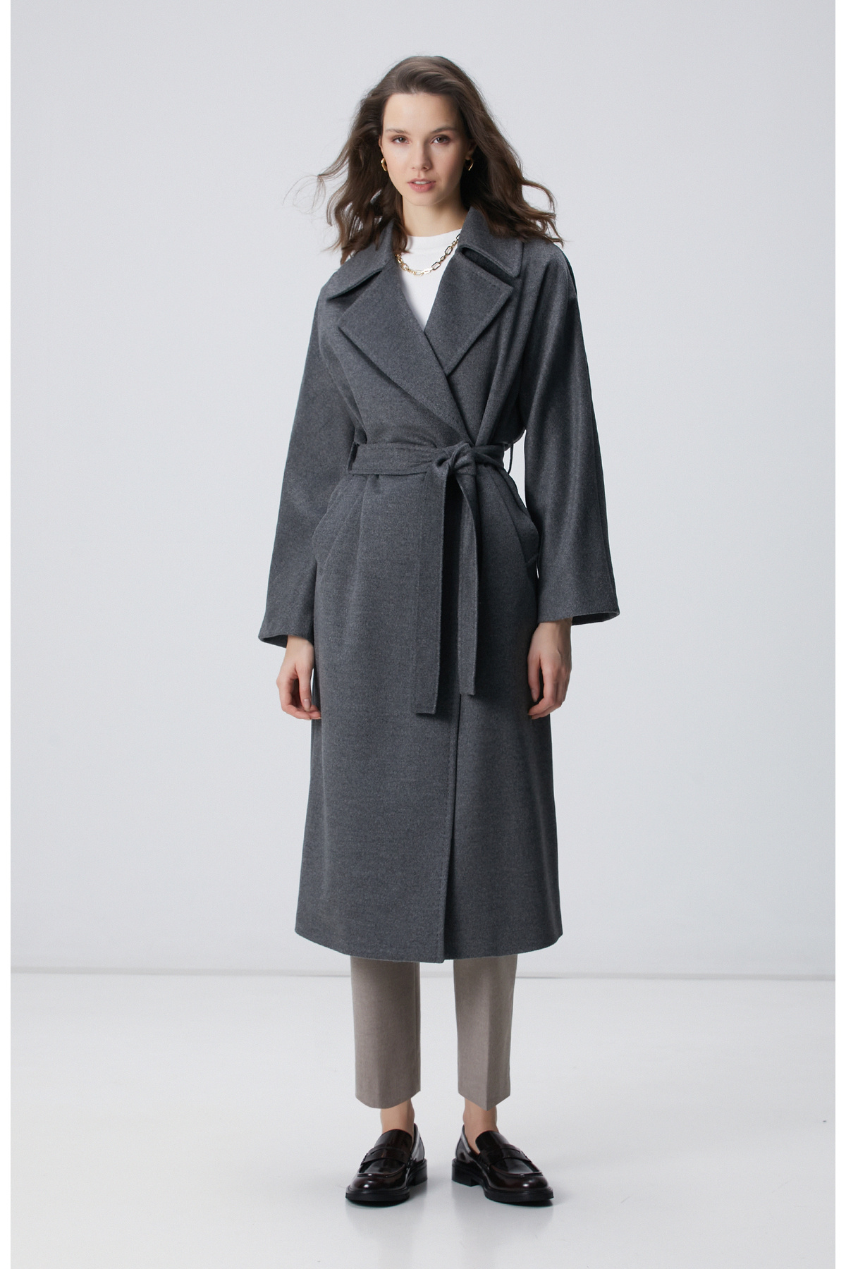 Network  Limited Gri Melanj Yün Manto - Görsel 3