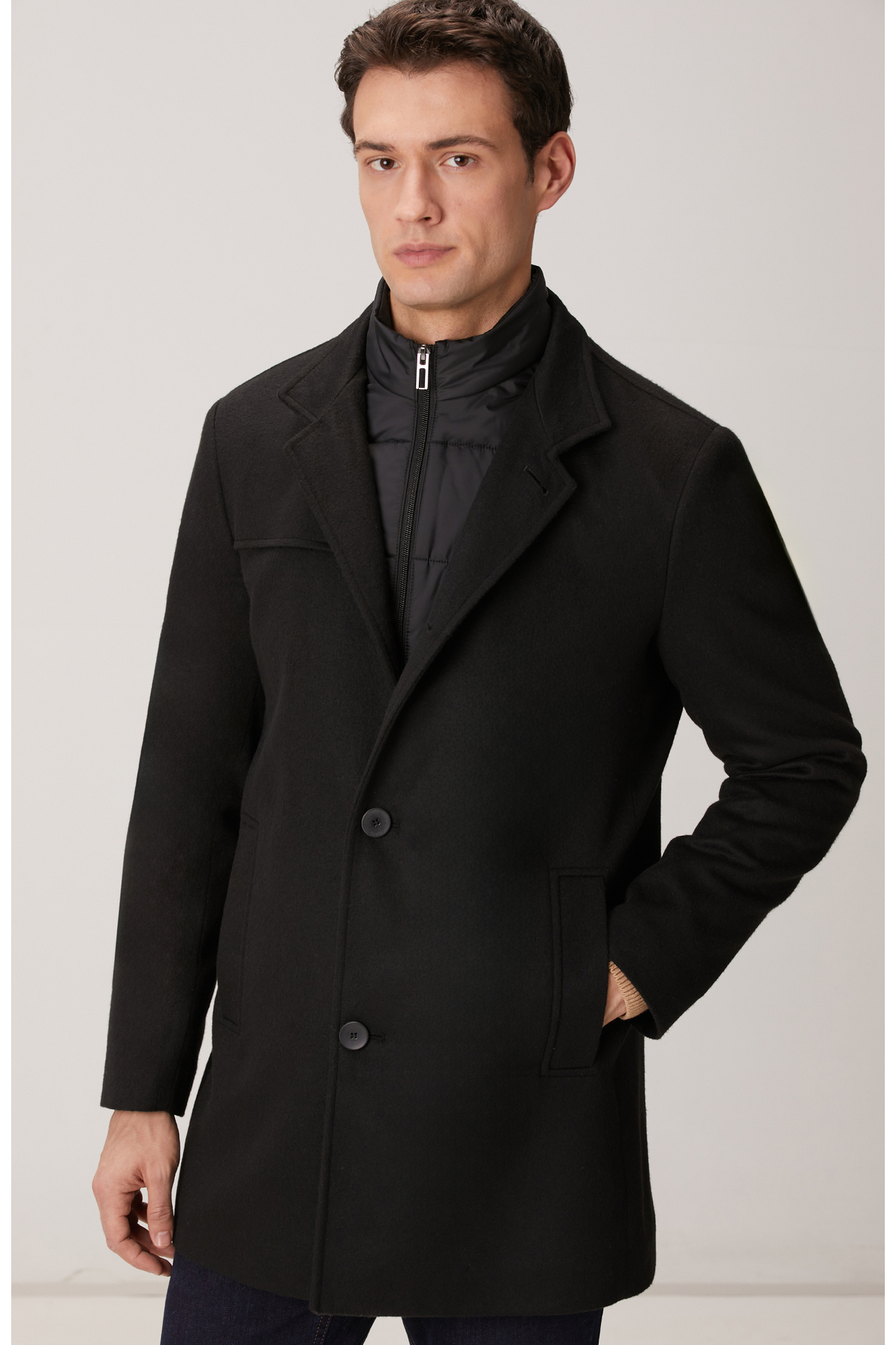 Network  Siyah Dik Yaka Mostralı Palto - Görsel 2
