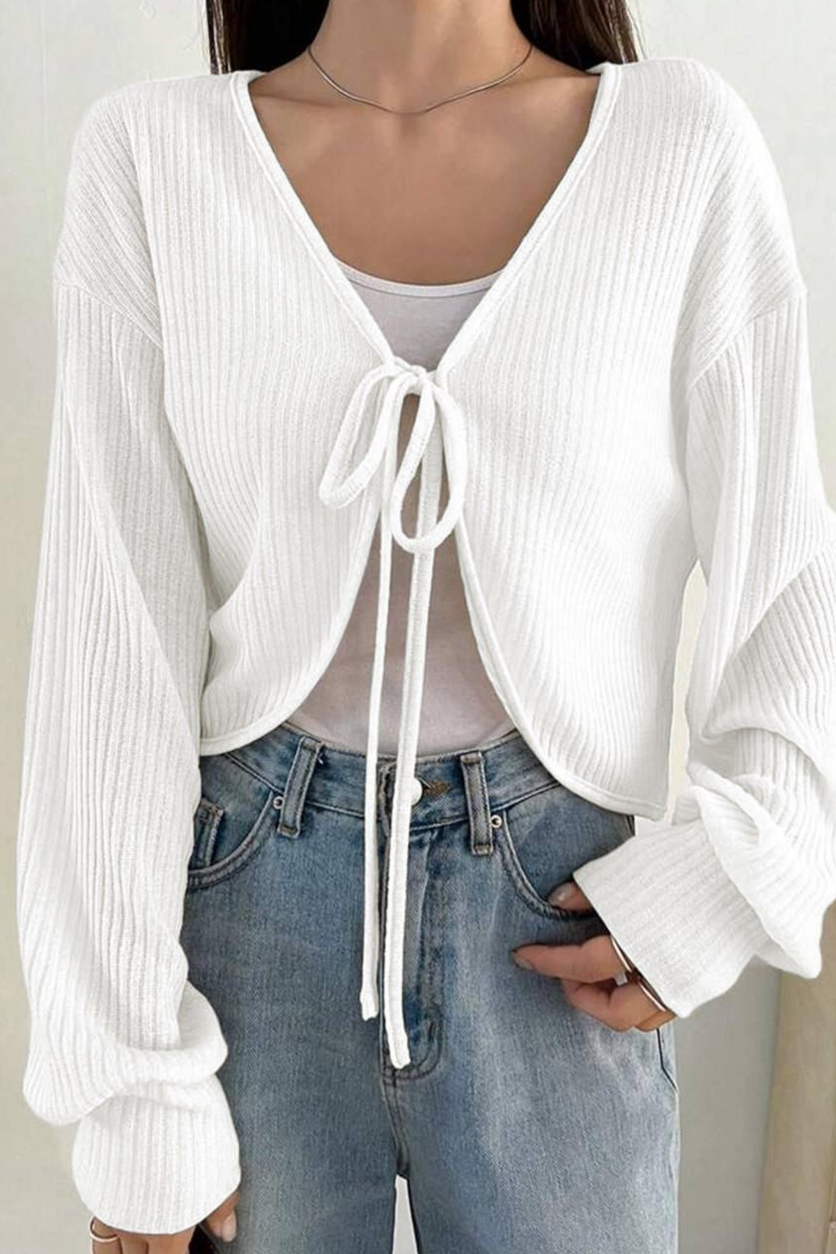 İlayda Toprak  Charm Balon Kollu Bağcıklı İp Bağlama Hırka - Görsel 2