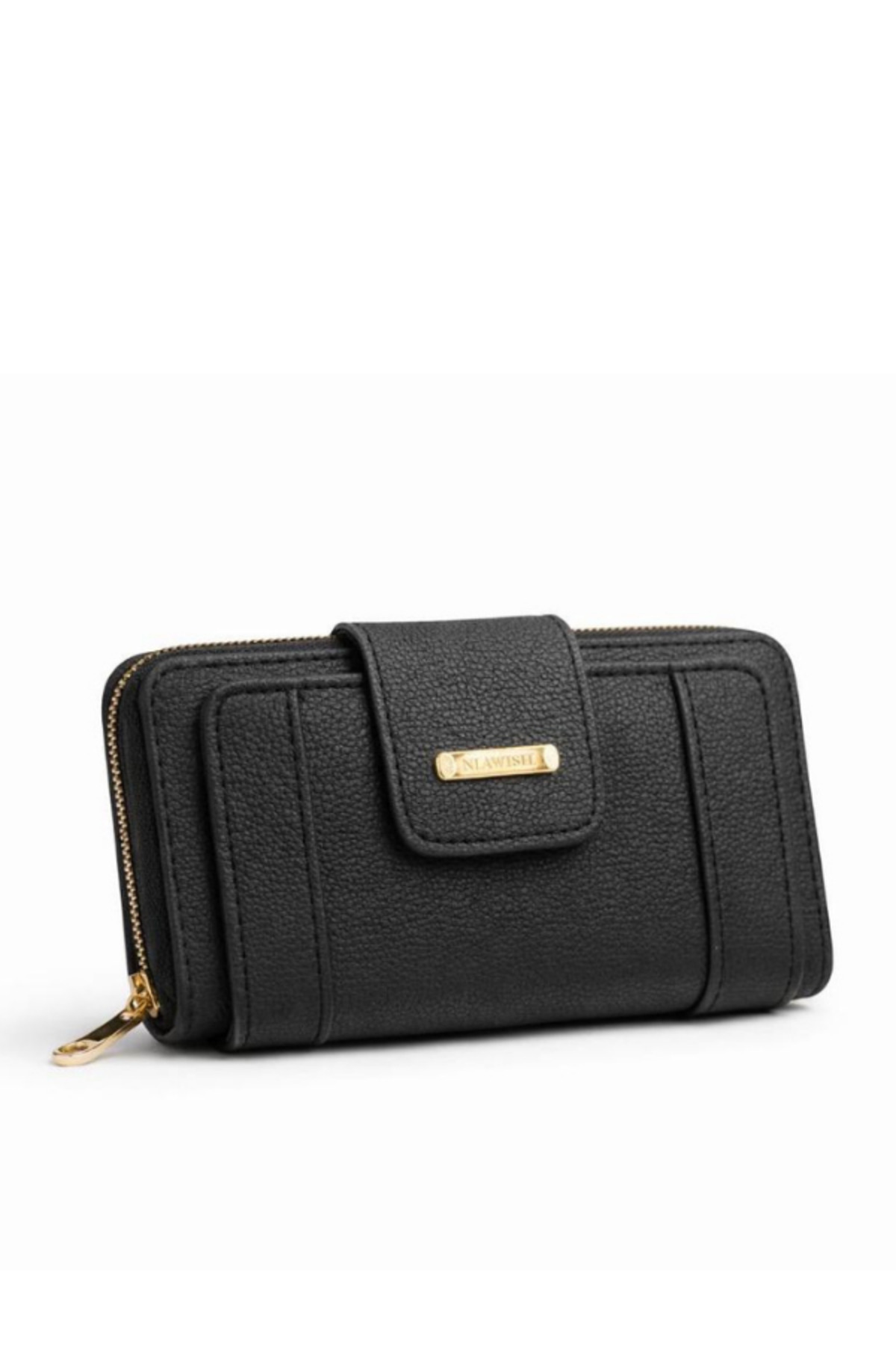 Newish Polo  Kadın Siyah Fermuarlı Cüzdan Deri Görünümlü Kartlık Bölmeli Büyük Boy Şık El Cüzdanı - Görsel 2