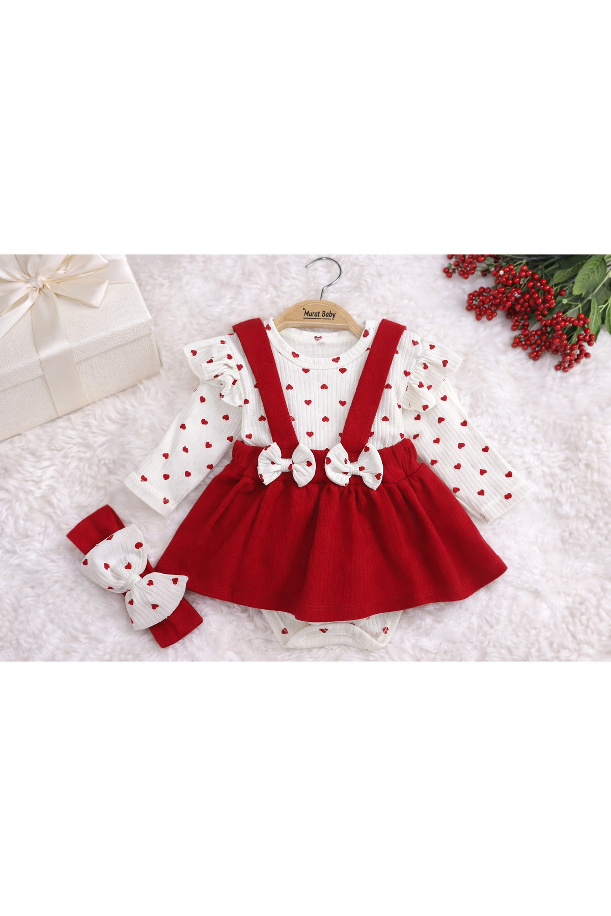 By Murat Bebe  ❤️ Premium Kız Bebek Elbise Body Set – Red Hearts - Görsel 3