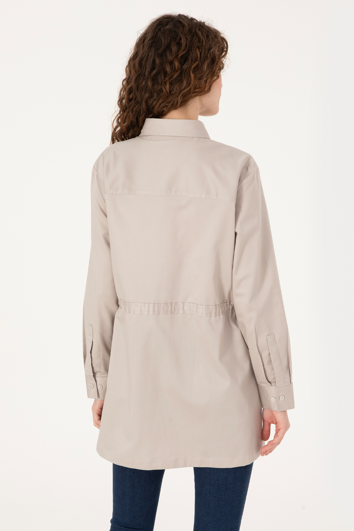 U.S. Polo Assn.  Kadın Taş Belden Büzgülü Uzun Kollu Gömlek 50316423-VR049 - Görsel 5