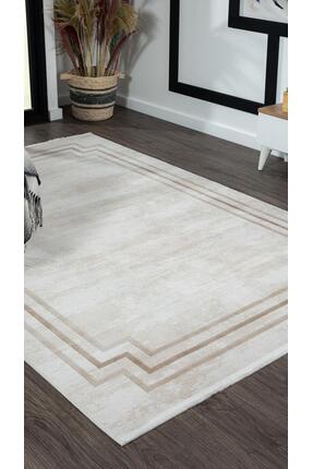 by Özer Halı Krem Renk Kahve Bordürlü Modern Karmen Halı Merit MR004A Salon H...