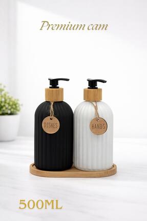 Mek life 2'li Bambu Standlı Çizgili Cam Sabunluk Seti - 500ml Hands & Dishes ...