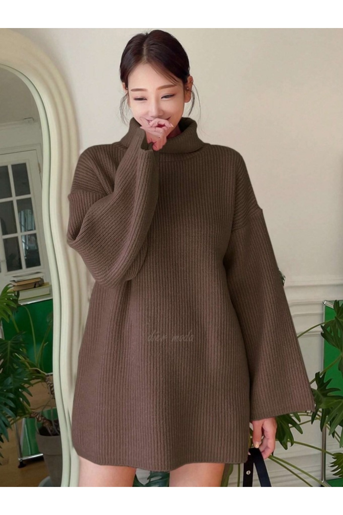 Dier Moda Kadın Bordo Balıkçı Yaka Düşük Omuz Geniş Kesim Triko Kazak Fmoda8084