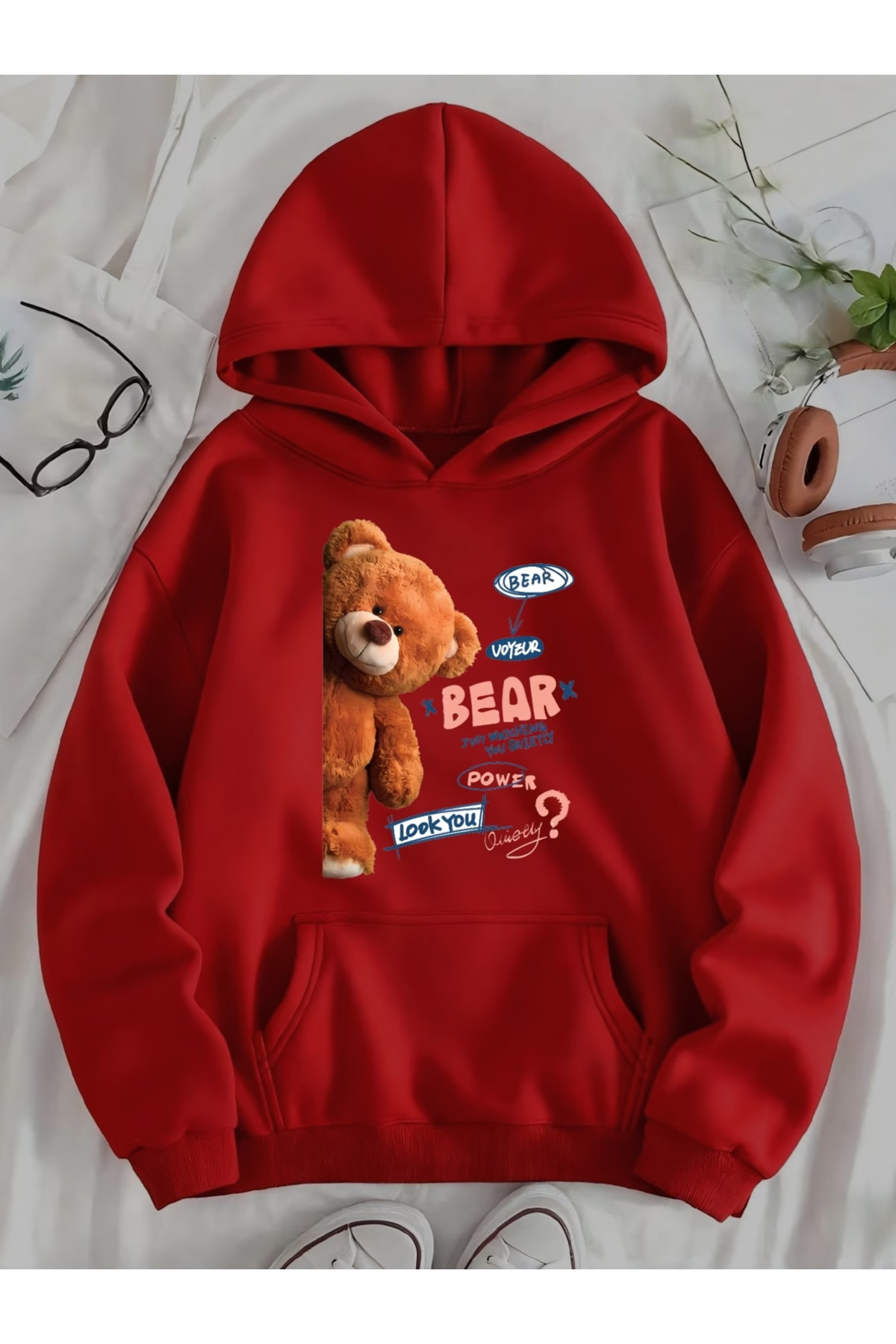 ibibik moda Bear Printed women's/men's unisex Oversized Hooded sweatshirt