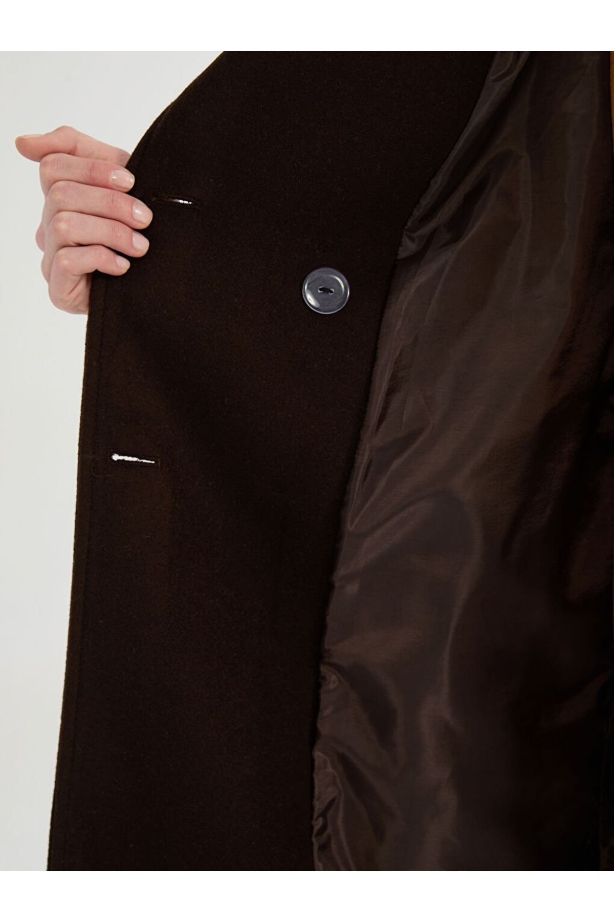 Paragon  Kadın Tesettür Acı kahve Kaşe Kaban Uzun Kışlık Kuşaklı Şık Palto Mont - Görsel 7