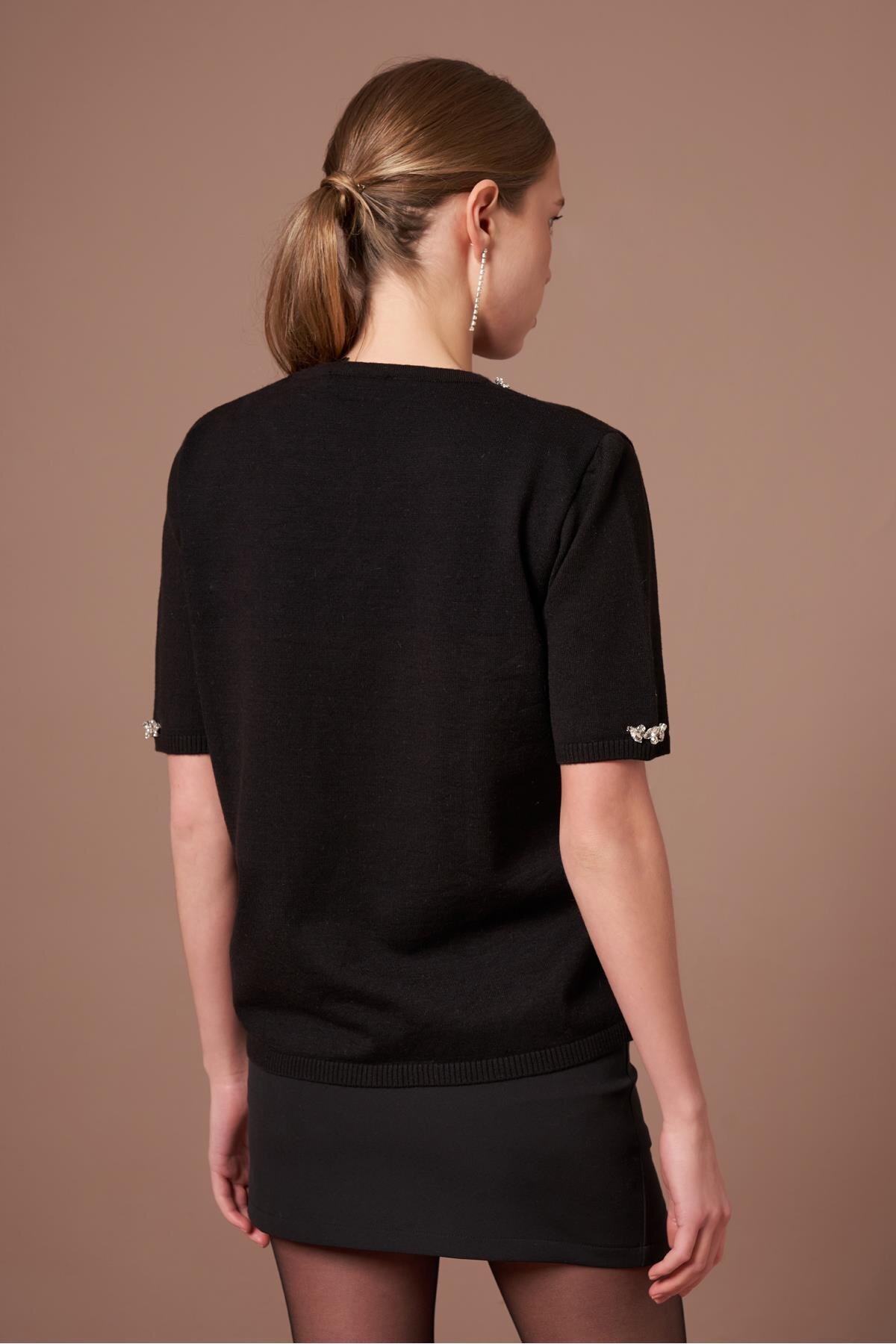 FTZ WOMEN  Kadın Strass Taş Detaylı Kazak Siyah 20893 - Görsel 6