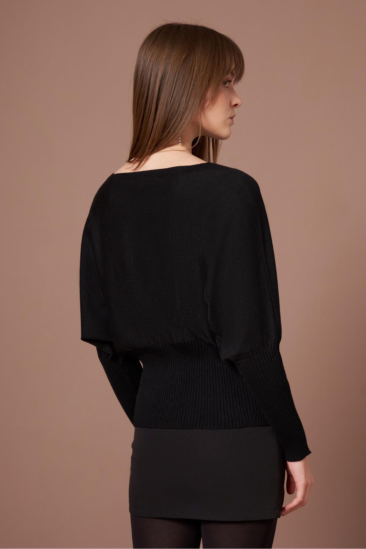 FTZ WOMEN  Kadın Beyoğlu İşlemeli Yarasa Kol Kazak Siyah 25017 - Görsel 6