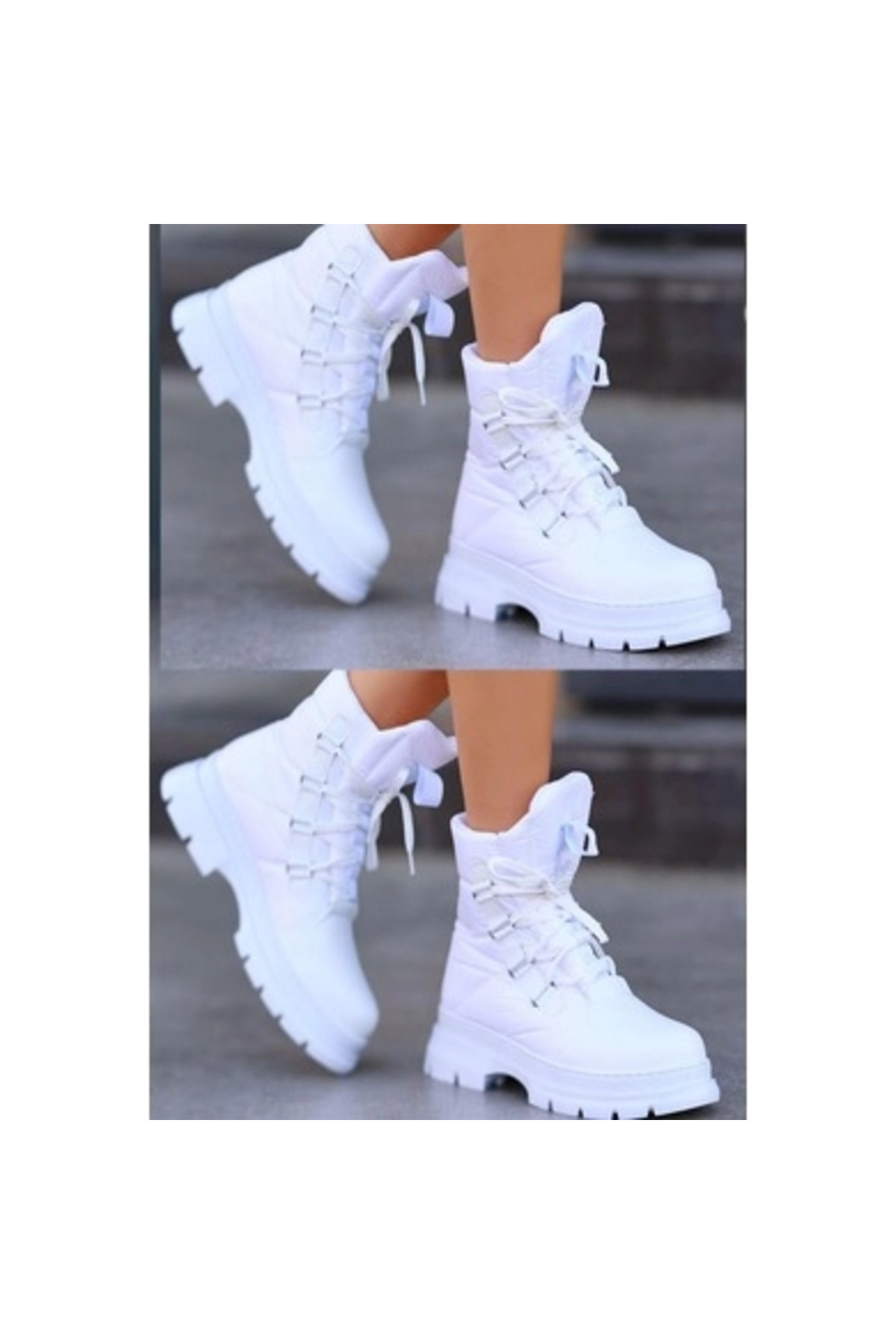 Mergenshoes Kp02 Beyaz Paraşüt Detaylı Kışlık Kadın Kar Botu