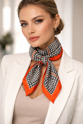 bahia butik aksesuar 50*50 ye Nar Çiçeği-Siyah Renkte Kadın Fular