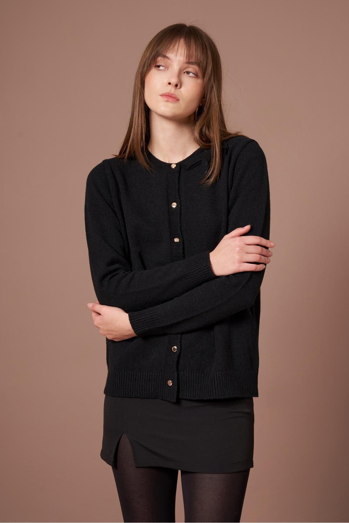 FTZ WOMEN  Kadın Şardon Hırka Siyah 25288 - Görsel 5