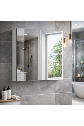 DEMİR DİZAYN Lavabo Üstü Aynalı Banyo Dolabı Iki Kapaklı 60x60