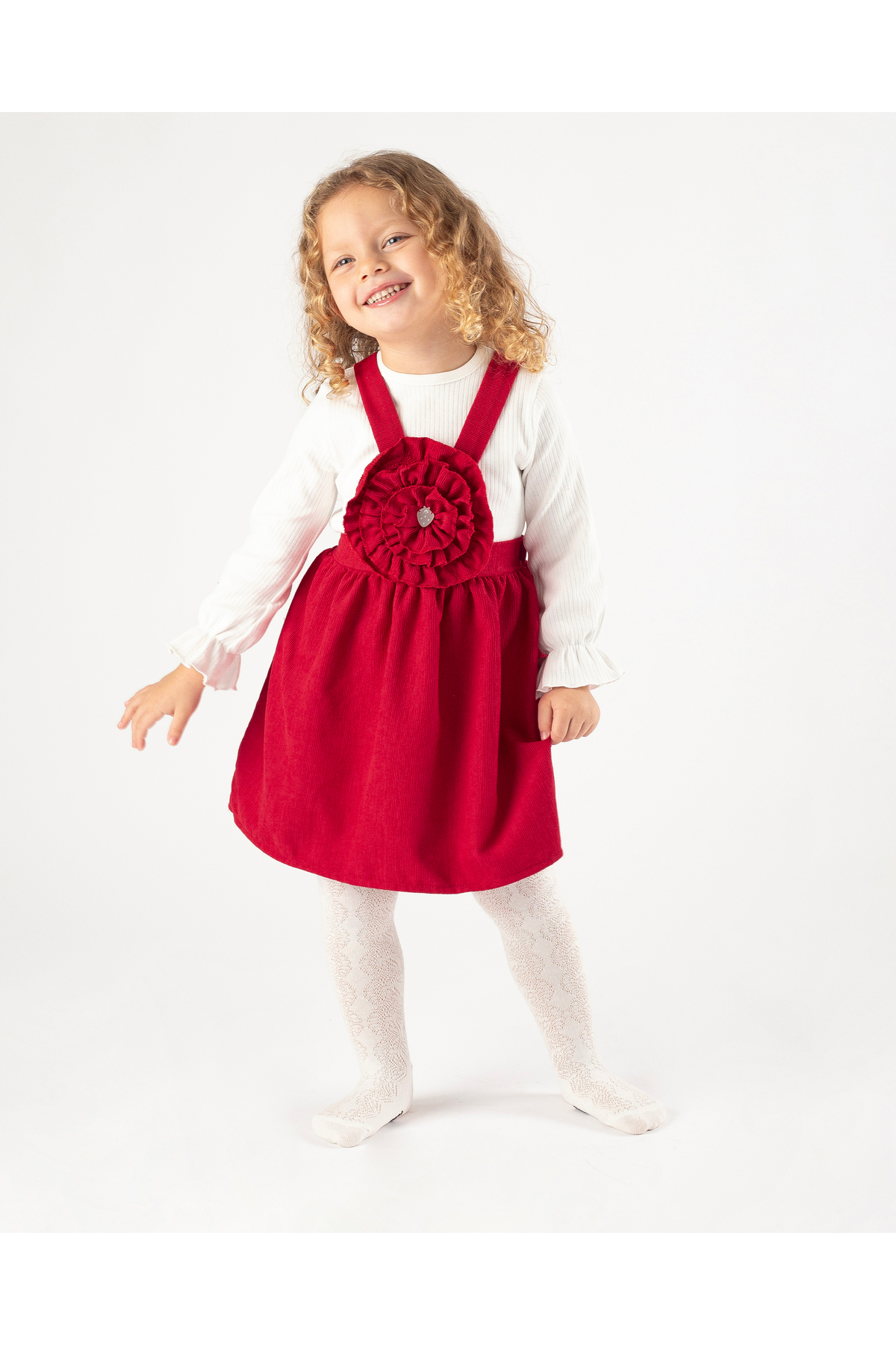 Girls Seasonal Long Sleeve Badili Flower Embossed Red Holiday Dress ( 2-3-4-5 YEARS OLD)