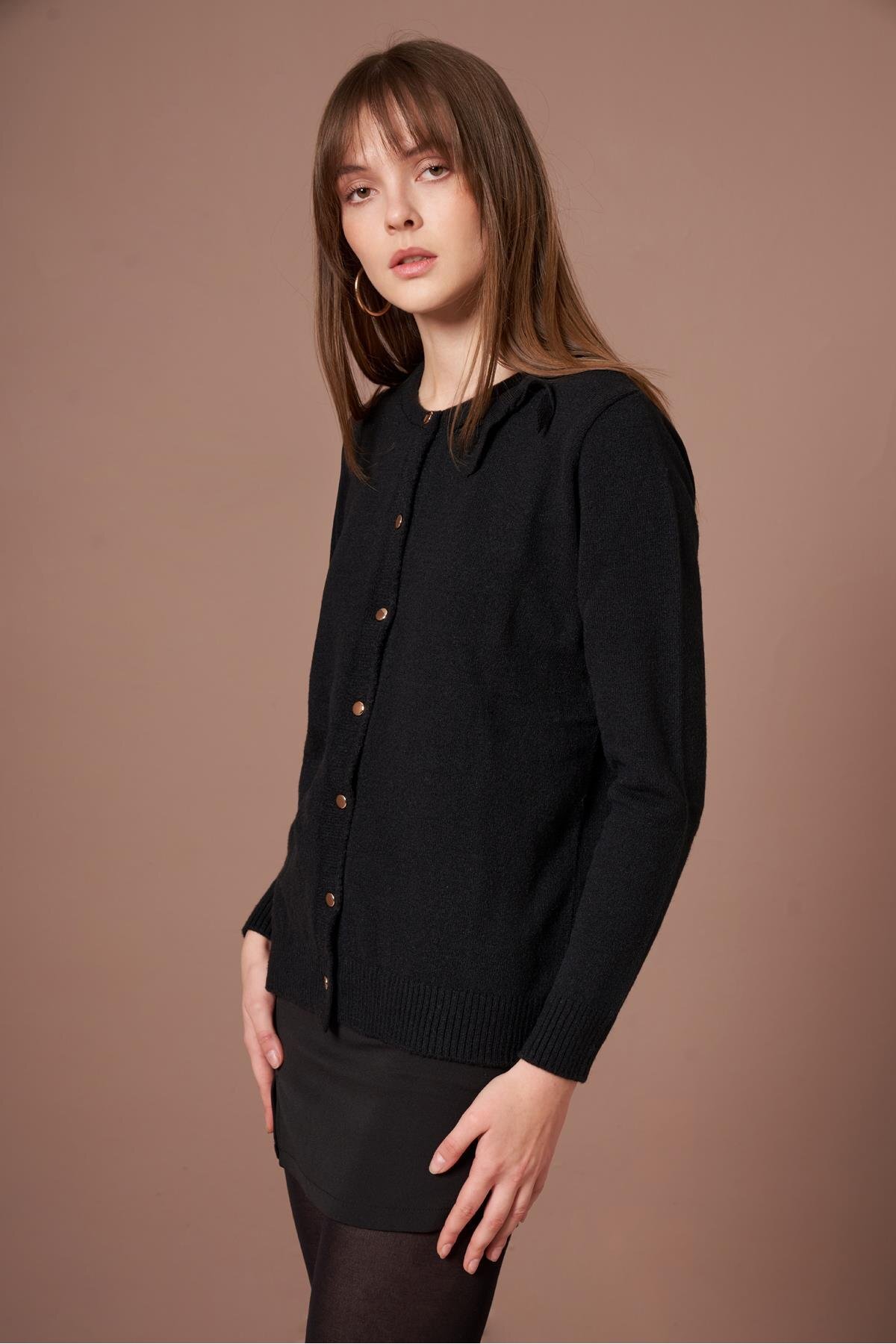 FTZ WOMEN  Kadın Şardon Hırka Siyah 25288 - Görsel 3