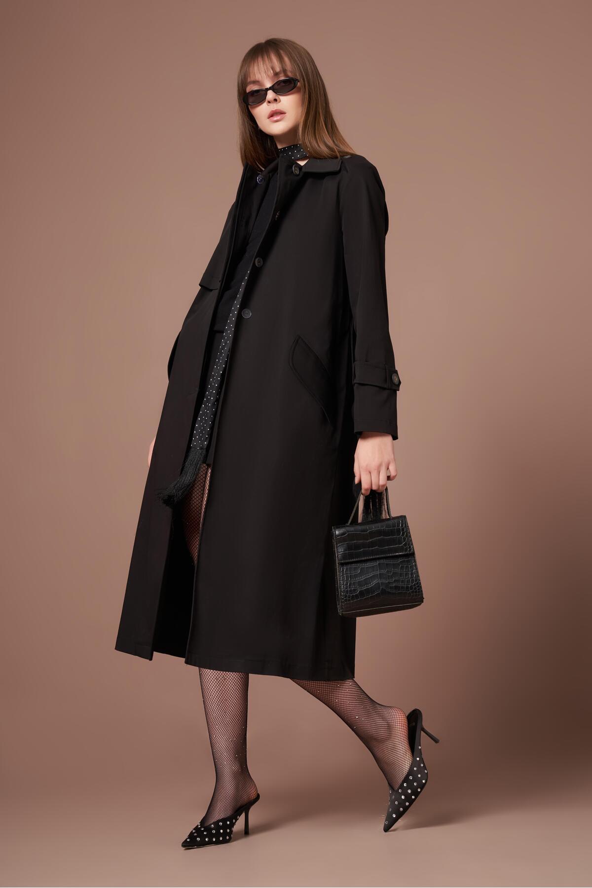 FTZ WOMEN  Kadın Trenç Kaban Siyah 31211 - Görsel 3