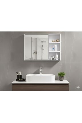 DEMİR DİZAYN Bas aç kapaklı Banyo Dolabı Aynalı Üst Modülü