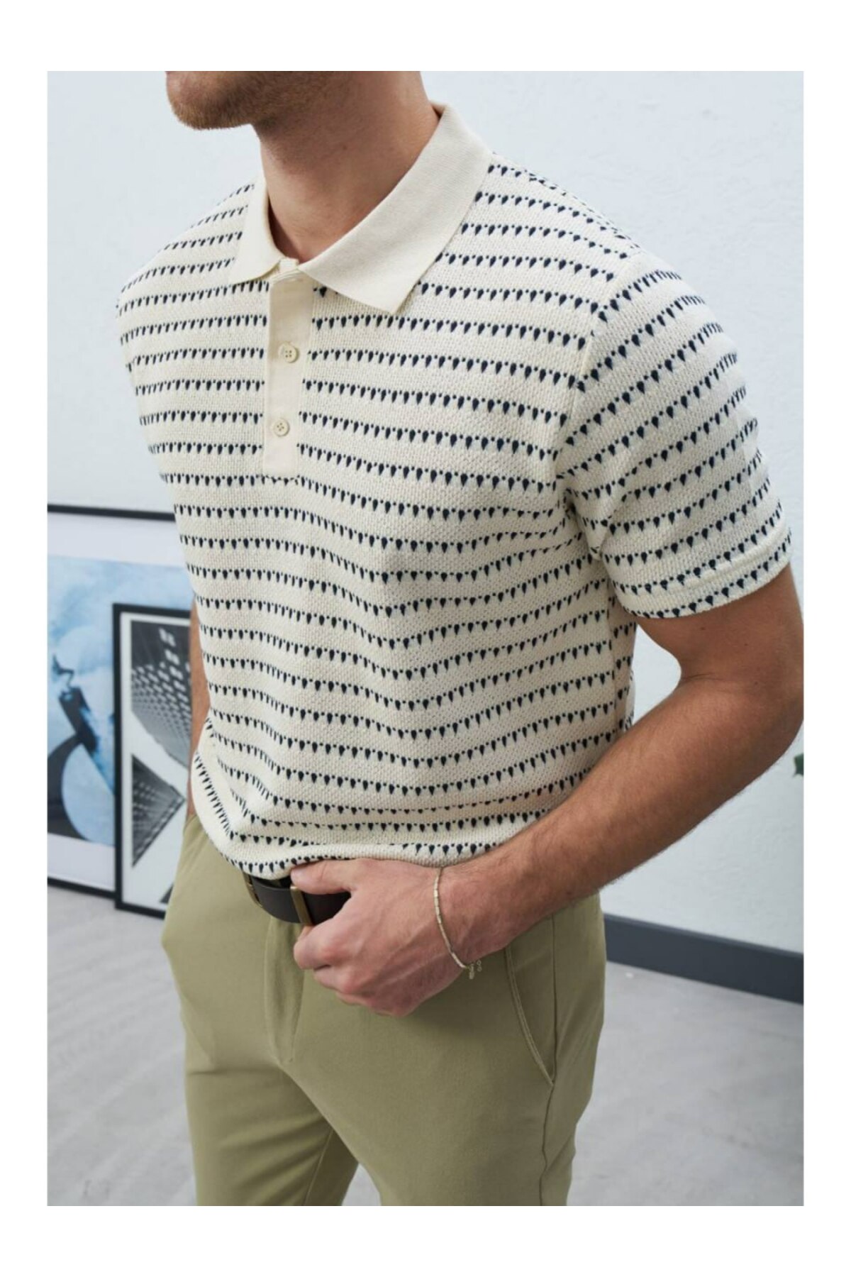 perasttesktil Men's Polo Neck Patterned Regular T-Shirt