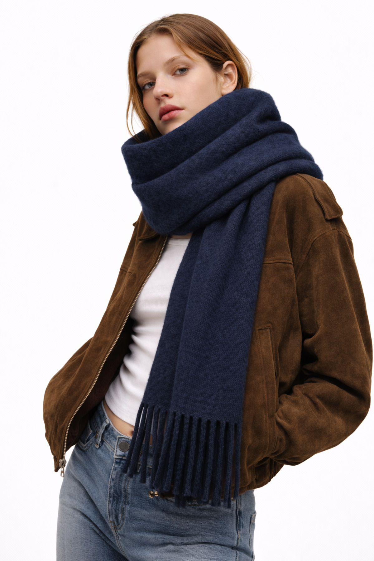 Imported Puffy Cherry Shawl Shawl Shoulder Shawl - Twisted Shawl - Puffy Cherry Soft Shoulder Shawl - Navy