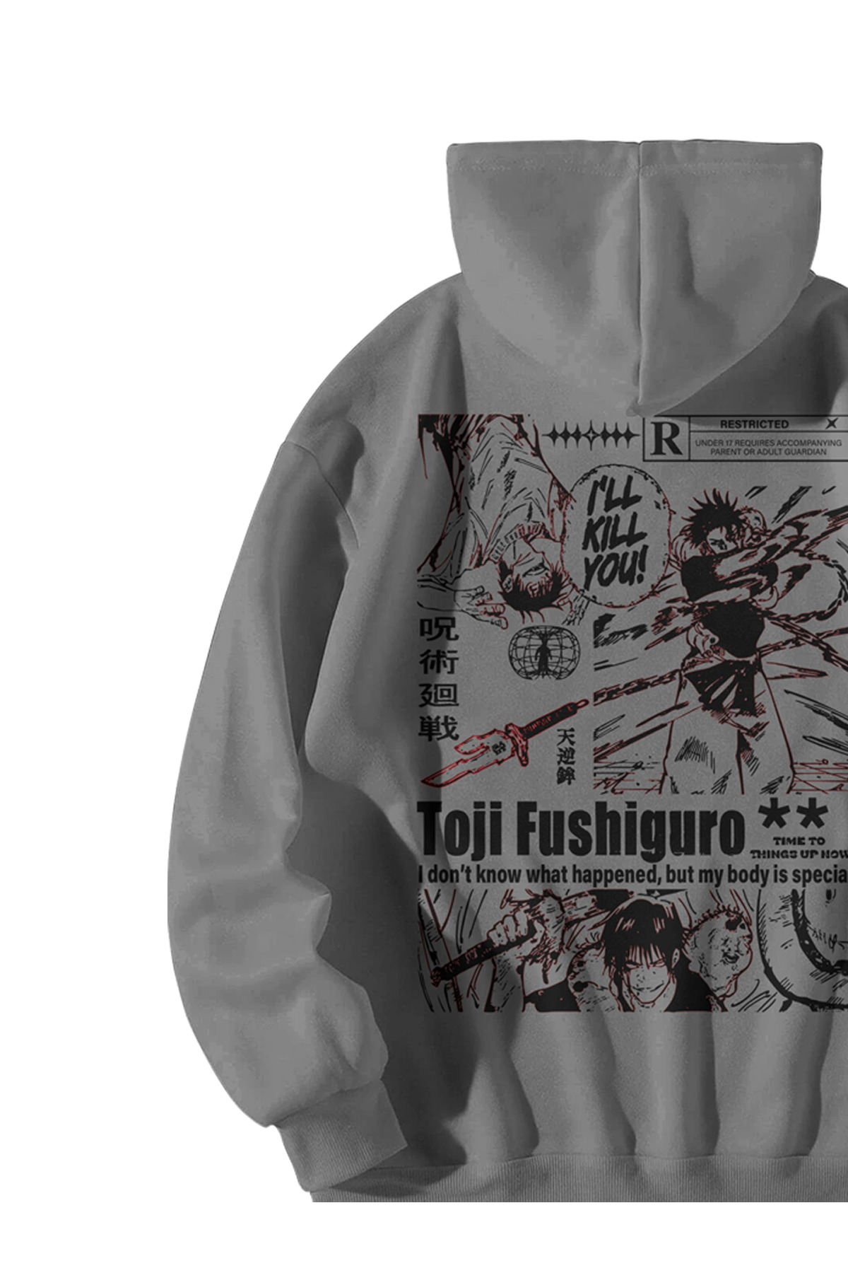 Stadium  Unisex Antrasit Oversize Hoodie - Toji Fushiguro Anime Baskılı 3 İplik Streetwear Sweatshirt - Görsel 3