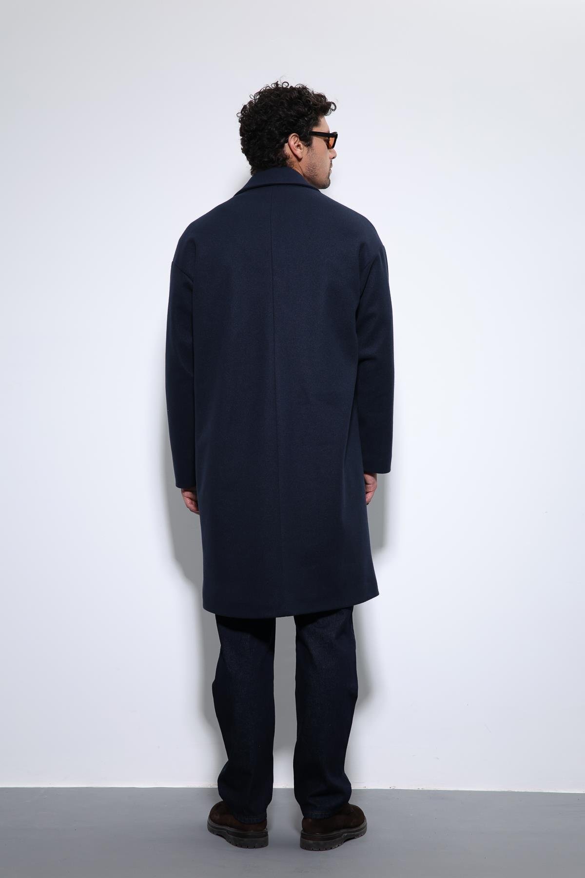 Lacivert Oversize Kruvaze Erkek Kaban — سرمه‌ای A23Y6162 — تصویر 6 از 6