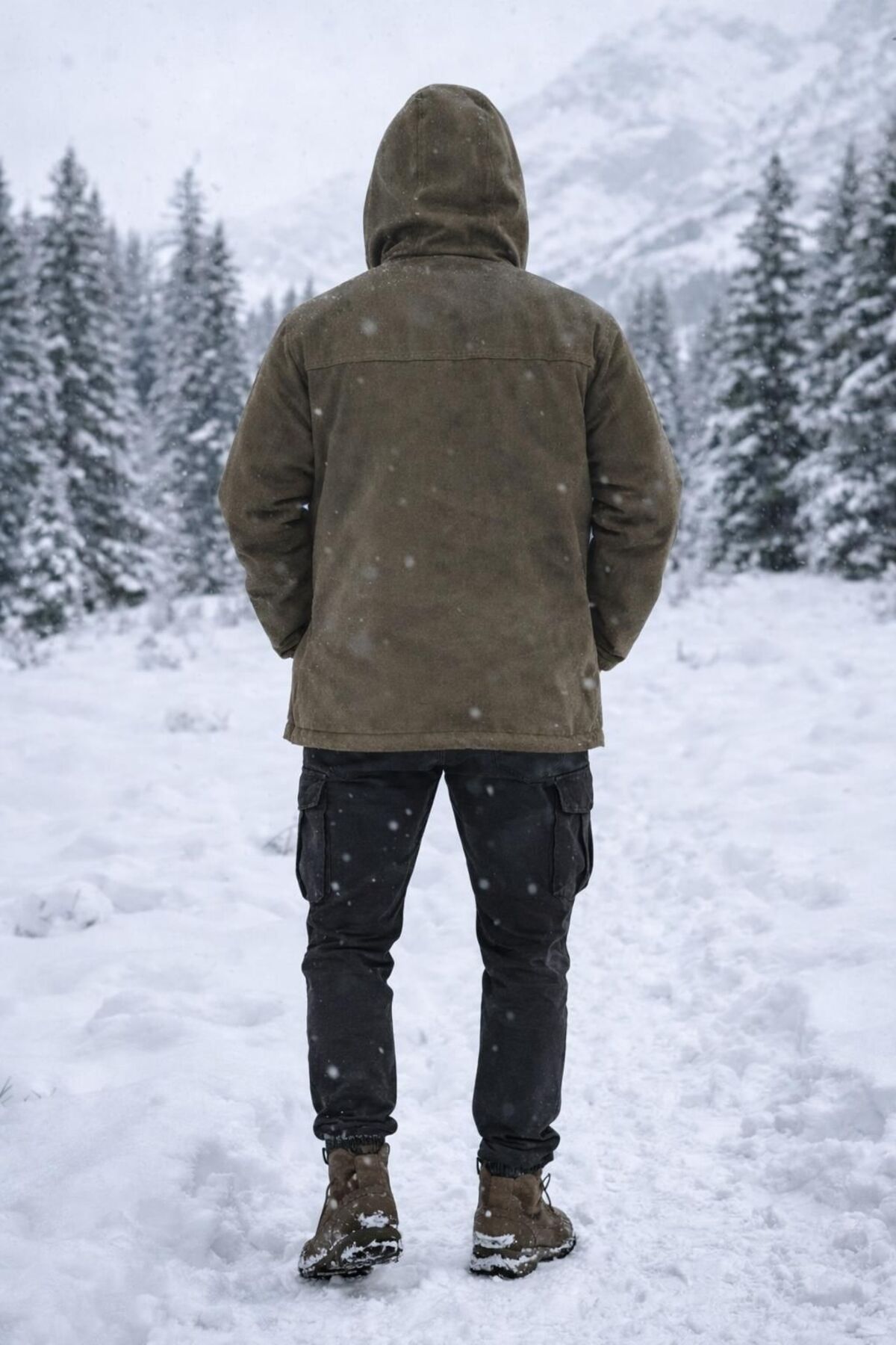 ayza butik  Erkek Haki Kapüşonlu Kürk Astarlı Su Geçirmez Kaplamalı Kalın Kaban - Görsel 2