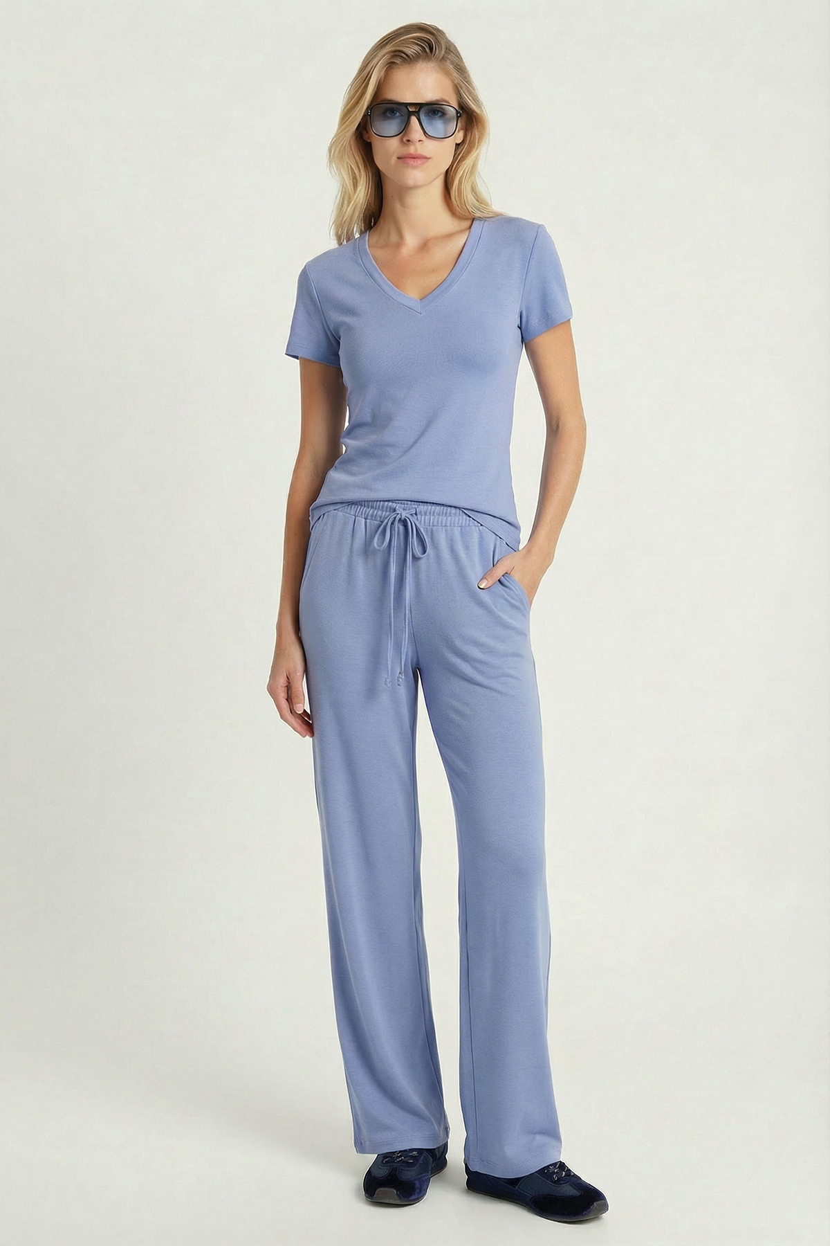 Comfortable Flexible Knitted Bottom-Top Set LBY0006 LILAC