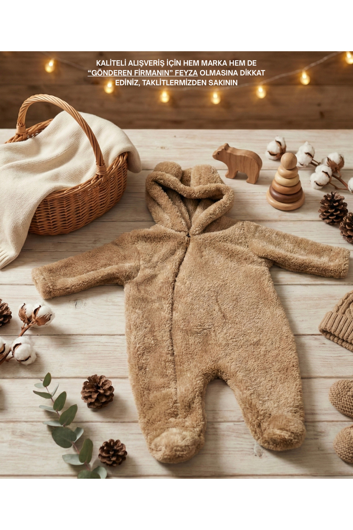 Feyza Premium Wellsoft Unisex Peluş Bebek Ayıcık Patikli Tulum fotoğrafı 2 (önizleme)