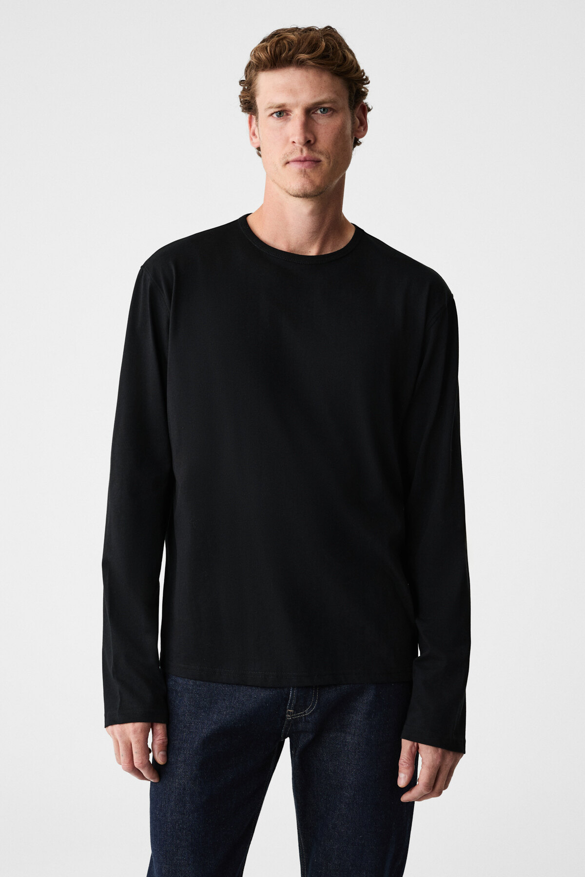 GRIMELANGE  GRAVS Erkek %100 Pamuklu Yumuşak Kumaşlı Yuvarlak Yakalı Uzun Kollu Siyah T-Shirt - Görsel 4